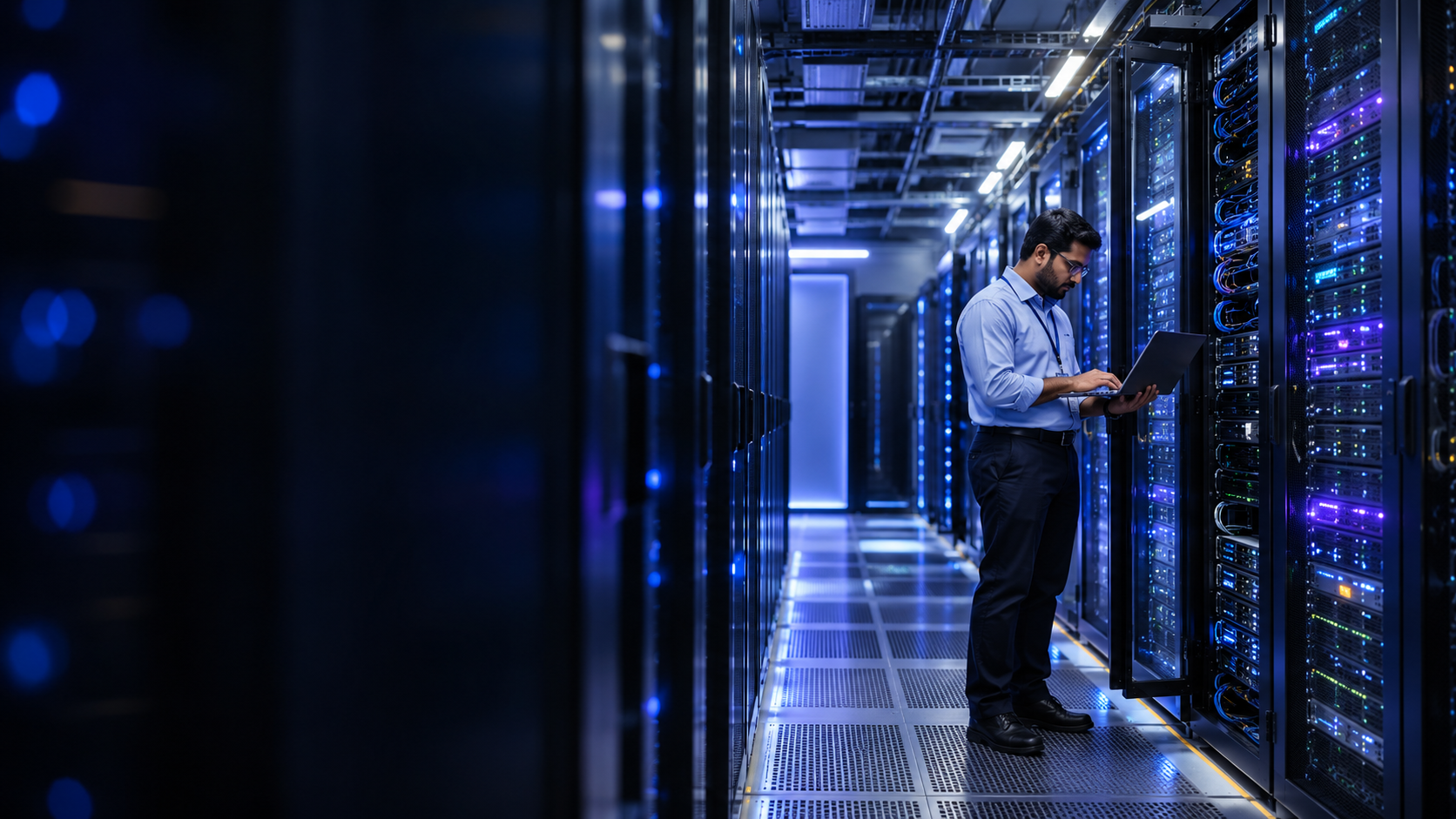 Engineer in a modern data center